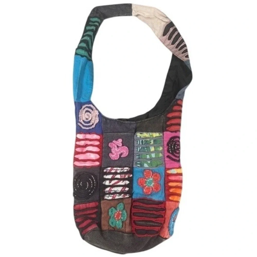 Boho Patchwork Razor Cut Hobo Bag Multi Color Hippie Crossbody Sling India
